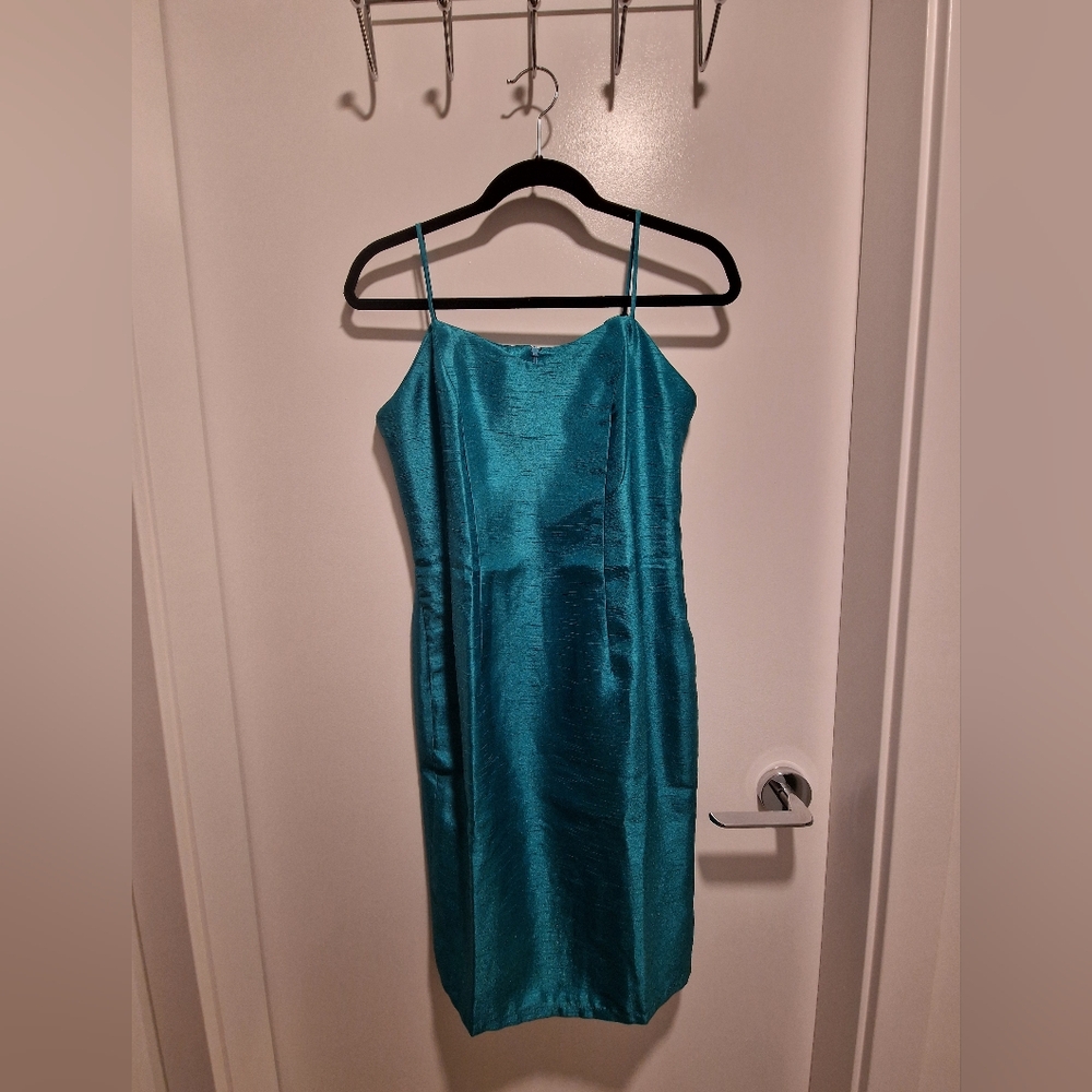 Vintage NWT Teal Satin Spaghetti Strap Dress